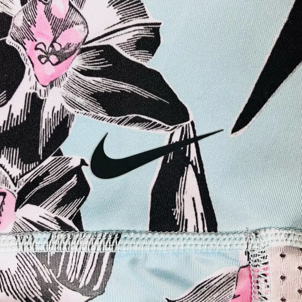 Nike DriFit Light Blue Pink Black Floral Leggings Small
